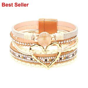 Faux Leather Wrap Bracelet with Crystal Accents and Strong Clasp